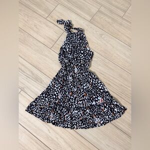 Sleeveless Halter Mini Dress Black White Rust Spot Print Size Medium